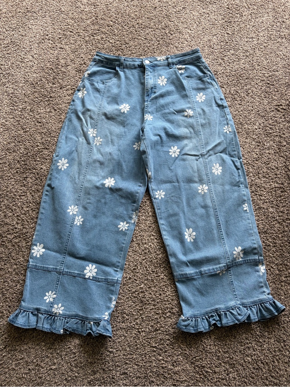 Blue Floral Ruffle Hem Women’s Jeans